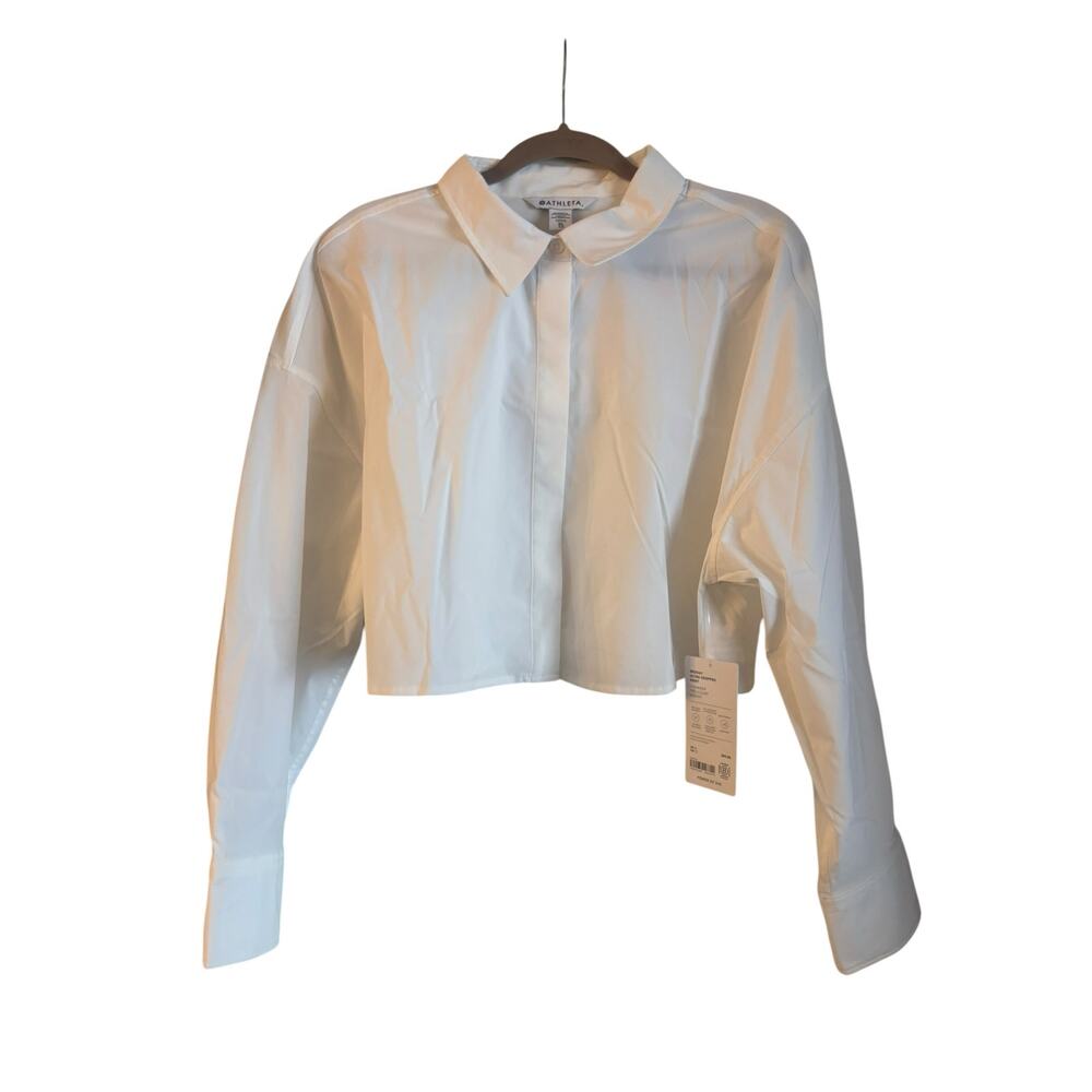 Athleta Women’s Midday Ultra Cropped Poplin Shirt White Button Up Size XL NWT